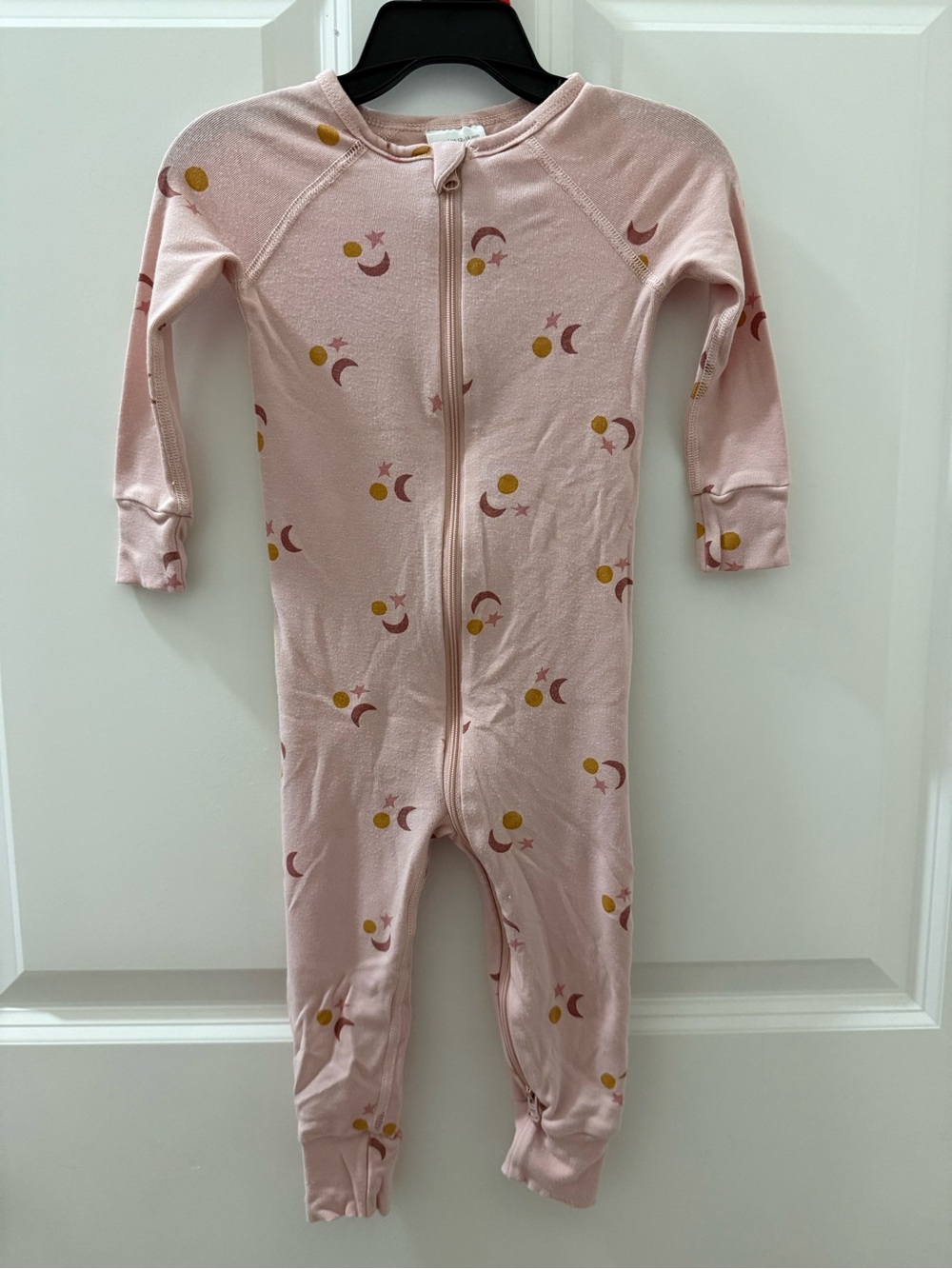 Hanna Anderson Soft Pink Moon & Star Zip One-Piece Pajamas - 12-18m